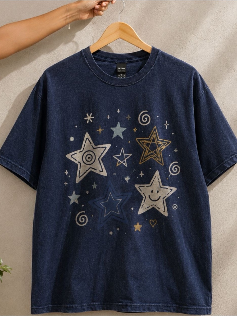 Navy Star Graphic Tee - Comfortable Cotton Short Sleeve